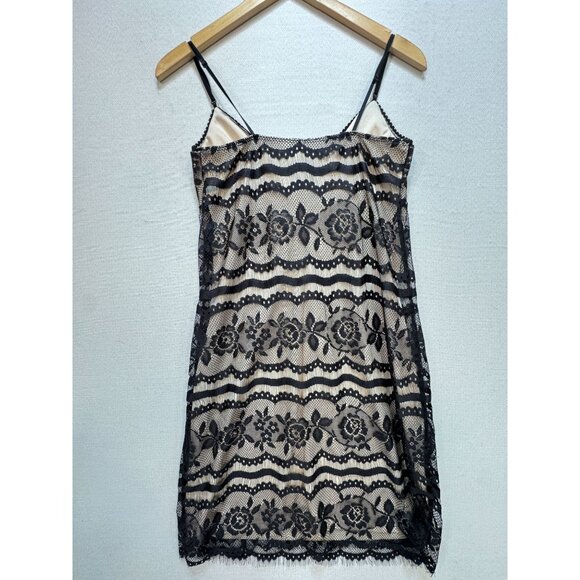 First Kiss Womens Bodycon Slip Dress Size L Black Floral Lace Sleeveless Y2K - Picture 10 of 14